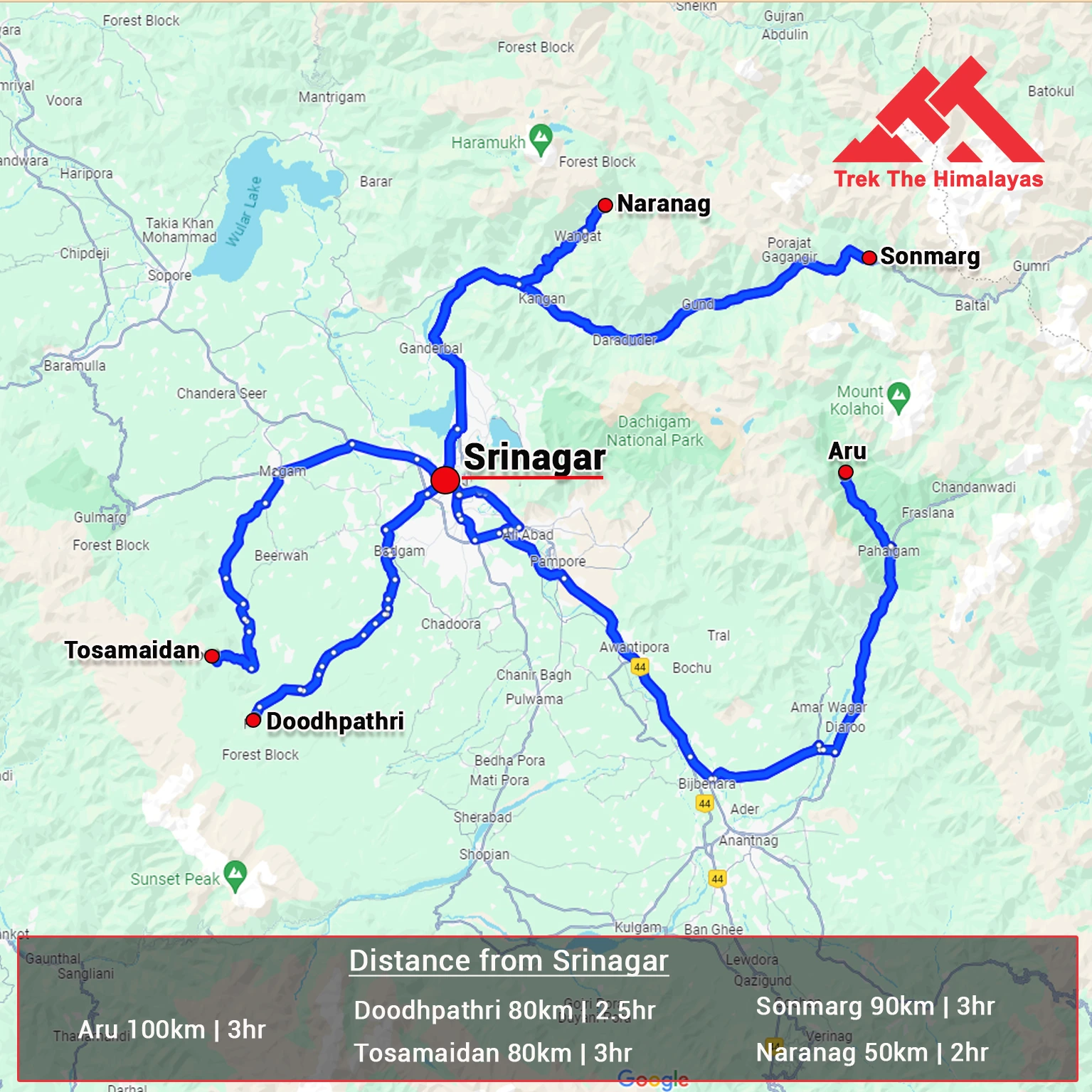 How to Reach Nafran Valley Trek Map